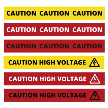 Yellow and red caution and caution high voltage barricade tapes Stock Illustration