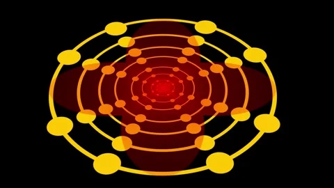 Yellow and Red Concentric Circles with Dots Forming Effect on Black Backgro.. Stockbeeldmateriaal 330476057
