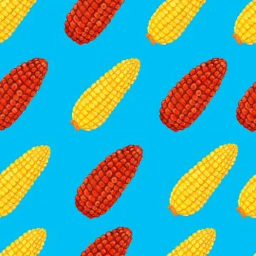 Yellow and red corn cob geometric seamless pattern Stock Illustration