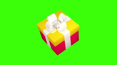 Yellow and red gift box with white ribbon. 3D animation on green screen. Stock Footage 269901983