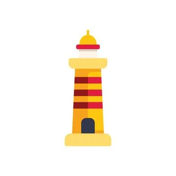 Yellow and red lighthouse guiding ships with bright light beam Stock Illustration