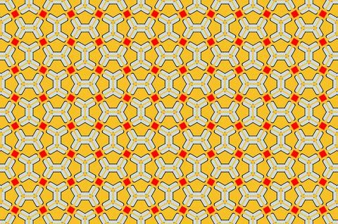 A yellow and red patterned background with a white and red square in the midd Illustrazione stock