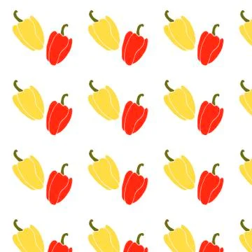 Yellow and red pepper vector pattern fresh organic food ingredient on green Stock Illustration