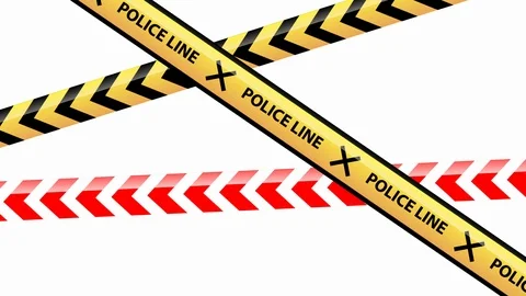 Yellow and red plastic caution tape or warning tape. Stripe tape with police Stock Footage 124489072