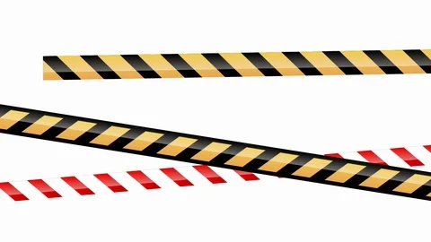Yellow and red plastic caution tape or warning tape. Stripe tape with police Stock Footage 124489372