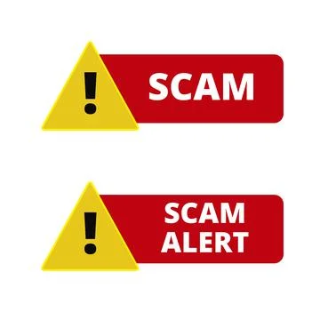 Yellow and red scam alert signs on a white background Stock Illustration
