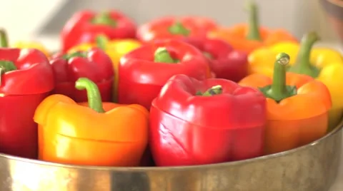 Yellow and red stuffed bell peppers closeup Stock Footage 43444524