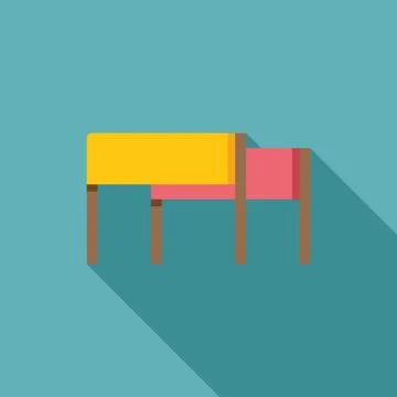 Yellow and red table and chair casting long shadow Stock Illustration