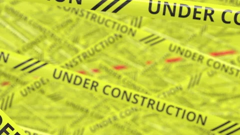 Yellow and red warning tapes with UNDER CONSTRUCTION text. Conceptual 3d Stock Footage 140899552