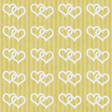 Yellow and white interlocking hearts and stripes textured fabric background Illustrazione stock