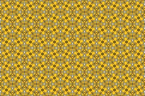 A yellow and white patterned background with box and triangle designs Illustrazione stock