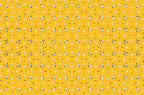 A yellow and white patterned background with black and white shapes Illustrazione stock