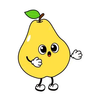 Yellow anthropomorphic pear character looking surprised and gesturing Illustrazione stock