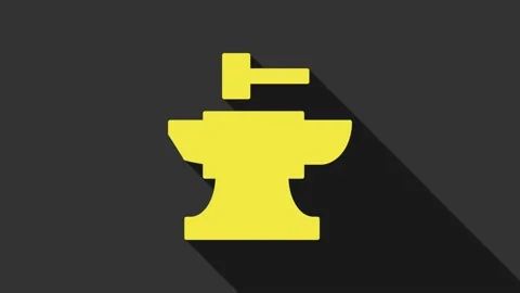 Yellow Anvil for blacksmithing and hammer icon isolated on grey background Stock Footage 147700267