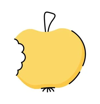 A yellow apple with a bite mark drawn in a flat vector illustration style S.. Stock Illustration