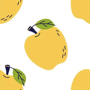 Yellow apple fruit with leaf. Seamless pattern. Hand drawn vector illustratio Illustrazione stock