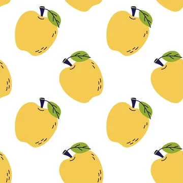 Yellow apple fruit with leaf. Seamless pattern. Hand drawn vector illustratio Illustrazione stock