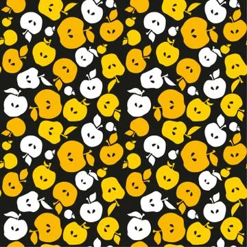 Yellow apple fruit seamless pattern for fabric, background, wrapping paper. r 스톡 일러스트