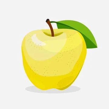 Yellow apple with green leaf in flat style. Fresh ripe fruit illustration iso Ilustração Stock
