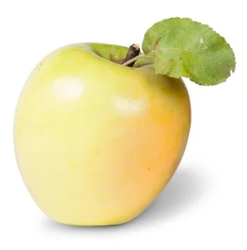 Yellow apple with green leaf Stock Photos