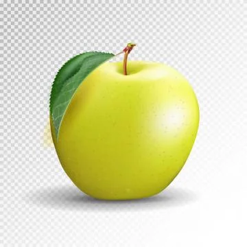 Yellow apple isolated on transparent background. Vector, 3D Stock Illustration