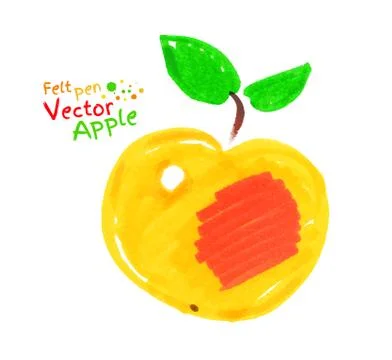 Yellow apple with leaves Stock Illustration