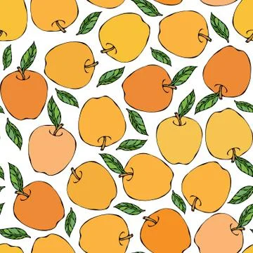 Yellow Apple Seamless Endless Pattern. Red Apple Fruit. Home Brew. Autumn or  库存插图
