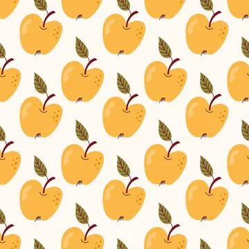 Yellow Apple Seamless Pattern on White Background Stock Illustration