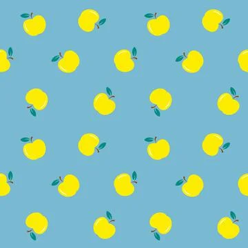 Yellow apples pattern on blue background Stock Illustration