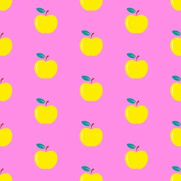 Yellow apples pattern on pink background Stock Illustration