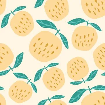 Yellow apples seamless pattern. Cute sweet apple in hand drawn style. Stock Illustration