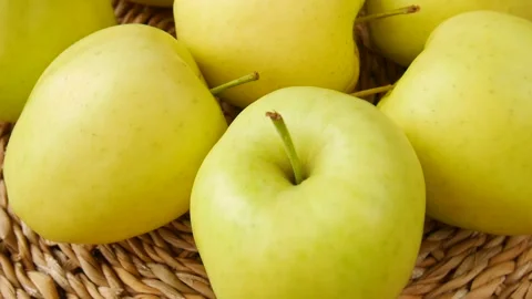 Yellow apples on the table. Stock Footage 246469280