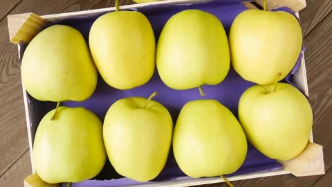 Yellow apples on the table. Stock Footage 277953678