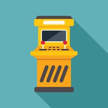 Yellow arcade game machine casting long shadow on turquoise background Illustrazione stock