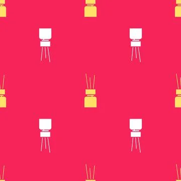 Yellow Aroma diffuser icon isolated seamless pattern on red background. Glass Stock Illustration