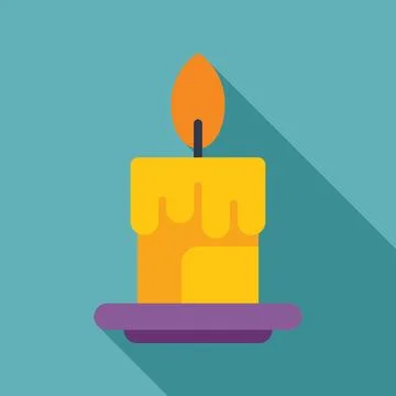 Yellow aromatic candle burning with bright flame flat design icon with long Stock Illustration