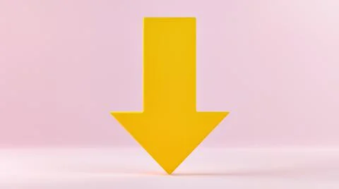 Yellow arrow - 3d render isolated on a pastel background. 스톡 일러스트