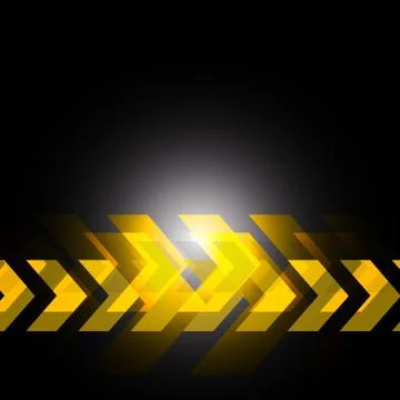 Yellow arrow in black background Illustrazione stock