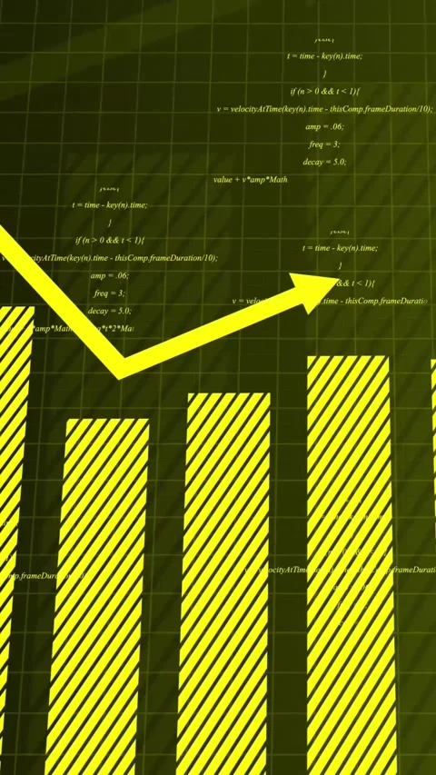 Yellow Arrow Graph with Programming Code Overlay and Grid Background chart da Stockbeeldmateriaal 337462303