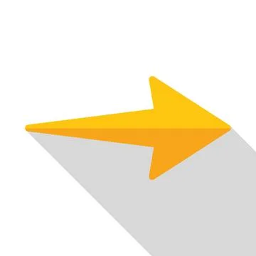 Yellow arrow pointing right with long shadow on white background Stock Illustration