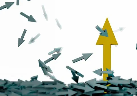 Yellow arrow pushes flow gray arrows Illustrazione stock