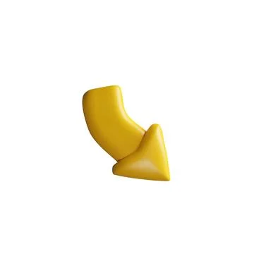 Yellow arrow shape 3D plastic cartoon style vector icon, doodle arrow pointer Stockillustratie