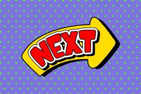 Yellow arrow with text Next, layout template with dots pattern on yellow Stock Illustration
