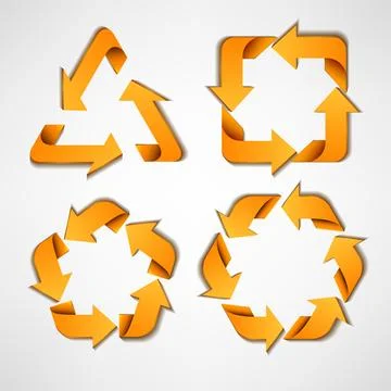 Yellow Arrows with Various Curved Shape, Suitable For Recycle, Ecological S.. Illustrazione stock