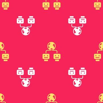 Yellow Artificial intelligence icon isolated seamless pattern on red background イラスト素材