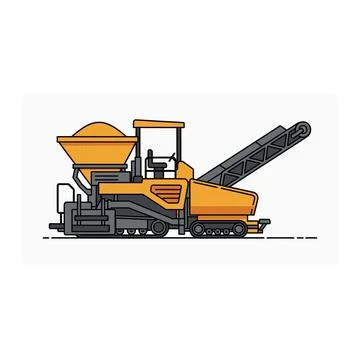 Yellow asphalt paver machine working on road construction site Stock Illustration