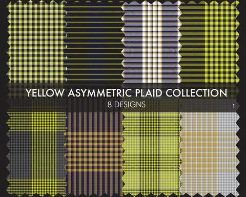 Yellow Asymmetric Plaid Seamless Pattern Collection Stock Illustration