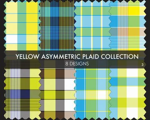 Yellow Asymmetric Plaid Seamless Pattern Collection Illustrazione stock