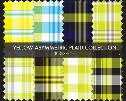 Yellow Asymmetric Plaid Seamless Pattern Collection Stock Illustration