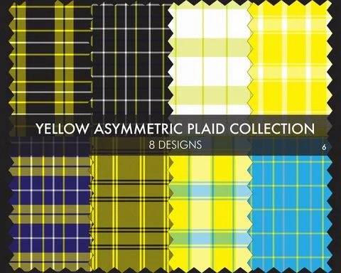 Yellow Asymmetric Plaid Seamless Pattern Collection Stock Illustration